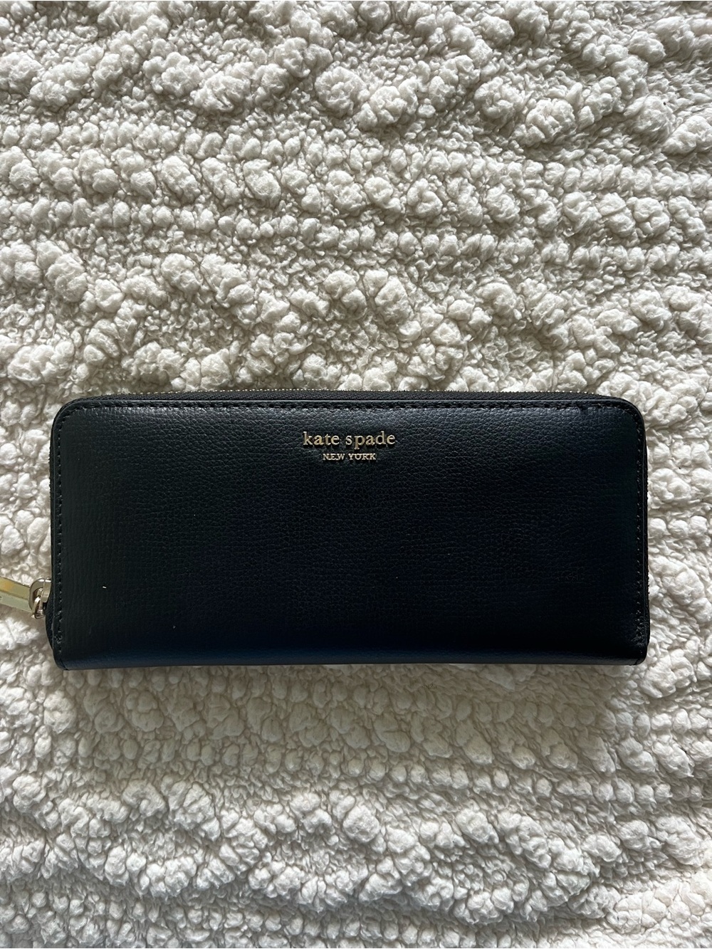 kate spade Black Leather Zip-Around Wallet with Gold Logo